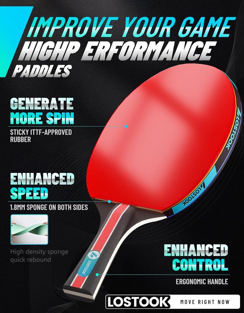 Lostook Professional Ping Pong Paddles Set of 2/4 with Portable Oxford Cloth Ping Pong Case and 3 Star Balls, Table Tennis Paddles for Adults and Family Outdoor Games - Image 4